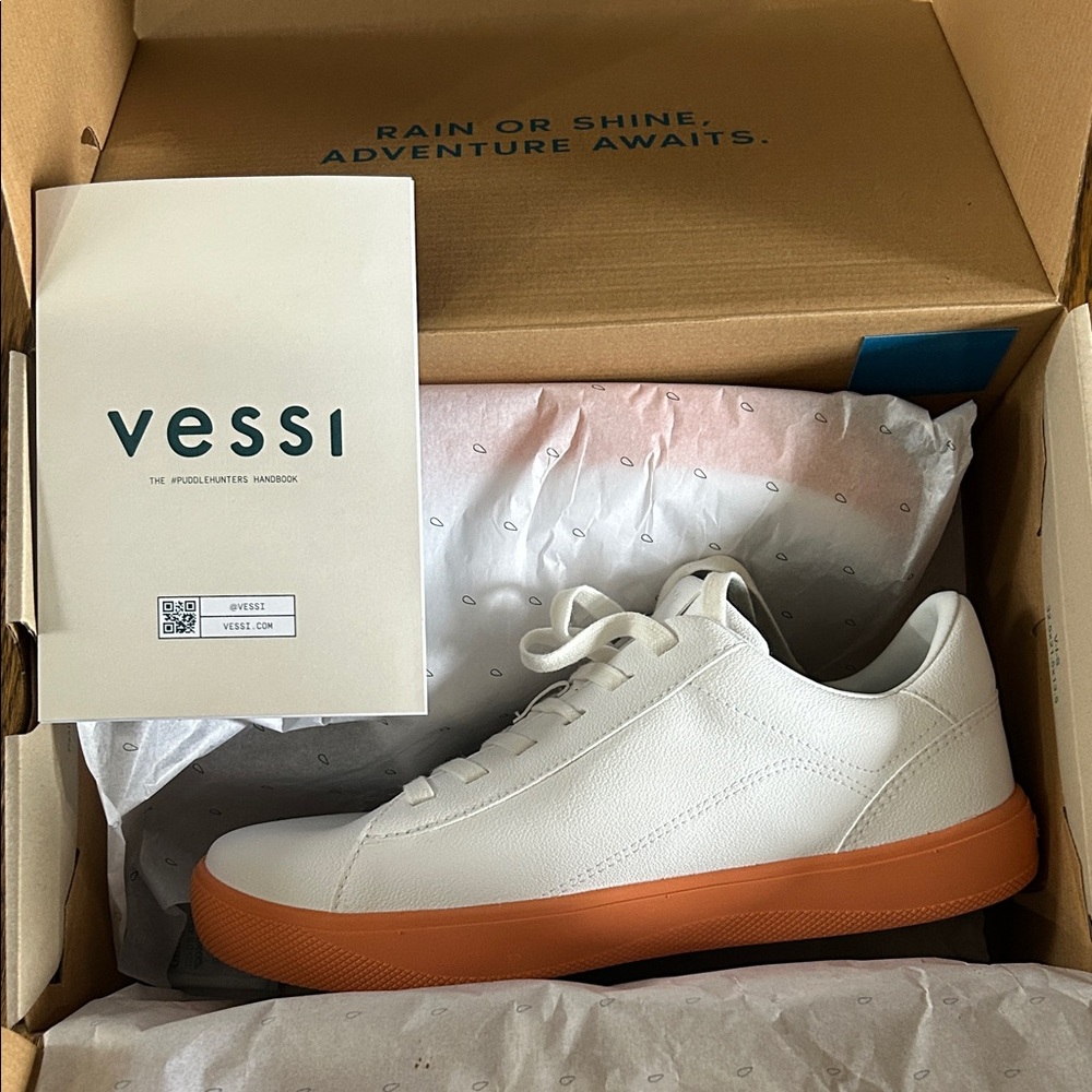 Vessi Women's Sneakers in White with Orange Sole